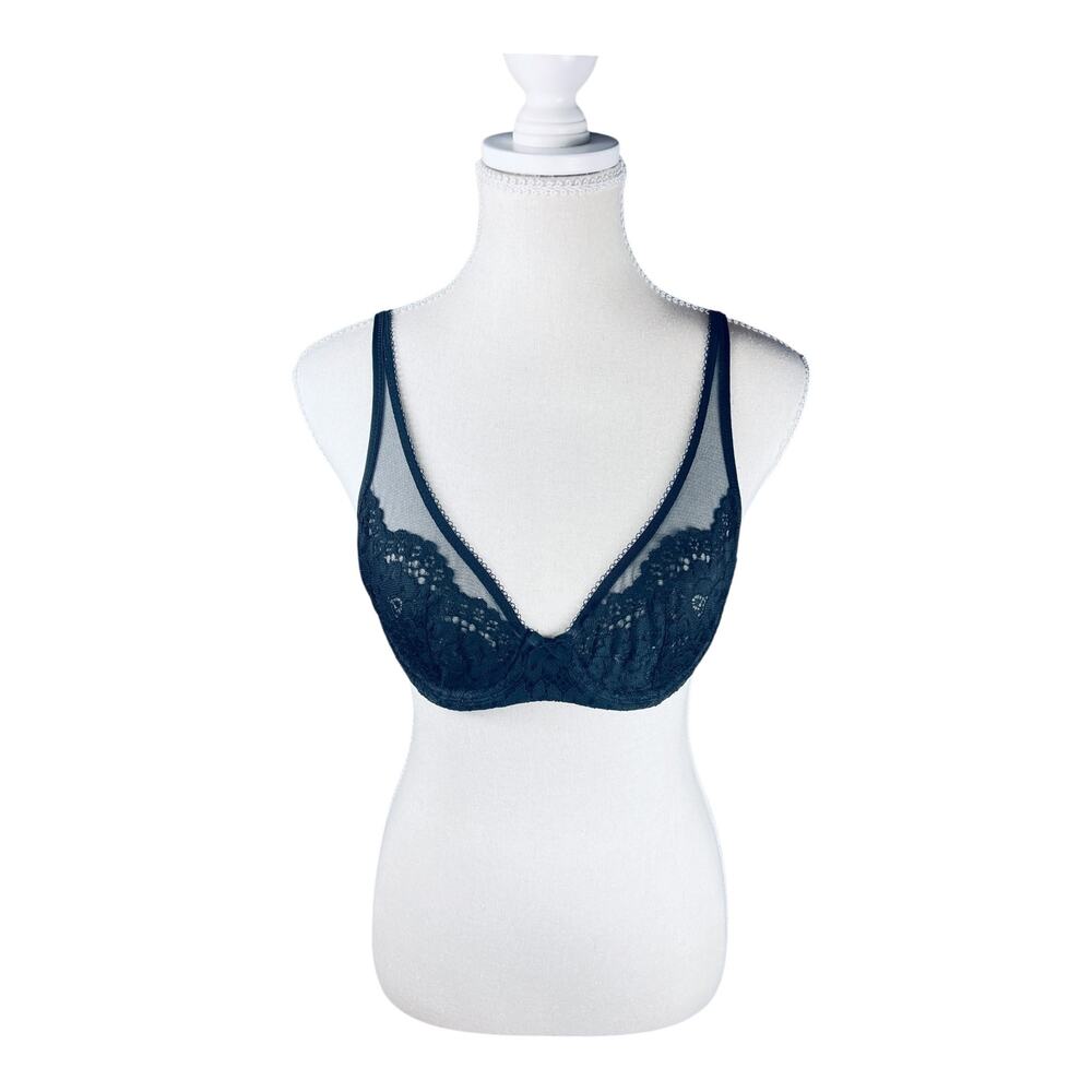 VS Body By Victoria Black Lace Mesh Unlined Demi Bra 34C Convertible